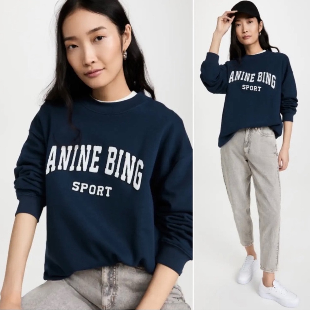XS Anine Bing Organic Cotton Tyler Sweatshirt in Navy - Picture 1 of 5